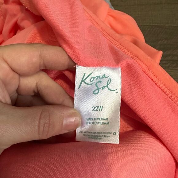 Kona Sol V-Neck Over The Shoulder High Leg One Piece Swimsuit NWT Size 22W Coral - Picture 6 of 9